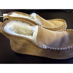 Eddie Bauer Tan Women's Size 10 Shearling Faux Fur Slippers Worn 1x EUC SB12